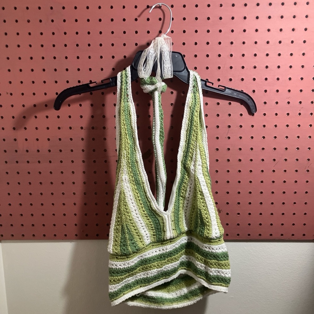 Hollister Green and White Knit Top